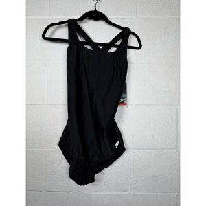 Speedo PowerFLEX One Piece Swimsuit Black 8L NWT Athletic Swim